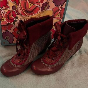Poetic License Burgundy Lace Up Boots afternoon tea